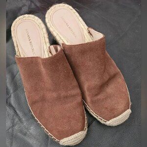 Banana Republic ESPADRILLE  WEDGE MULE Suede Brown Jute basket weave Sz 6 5 US